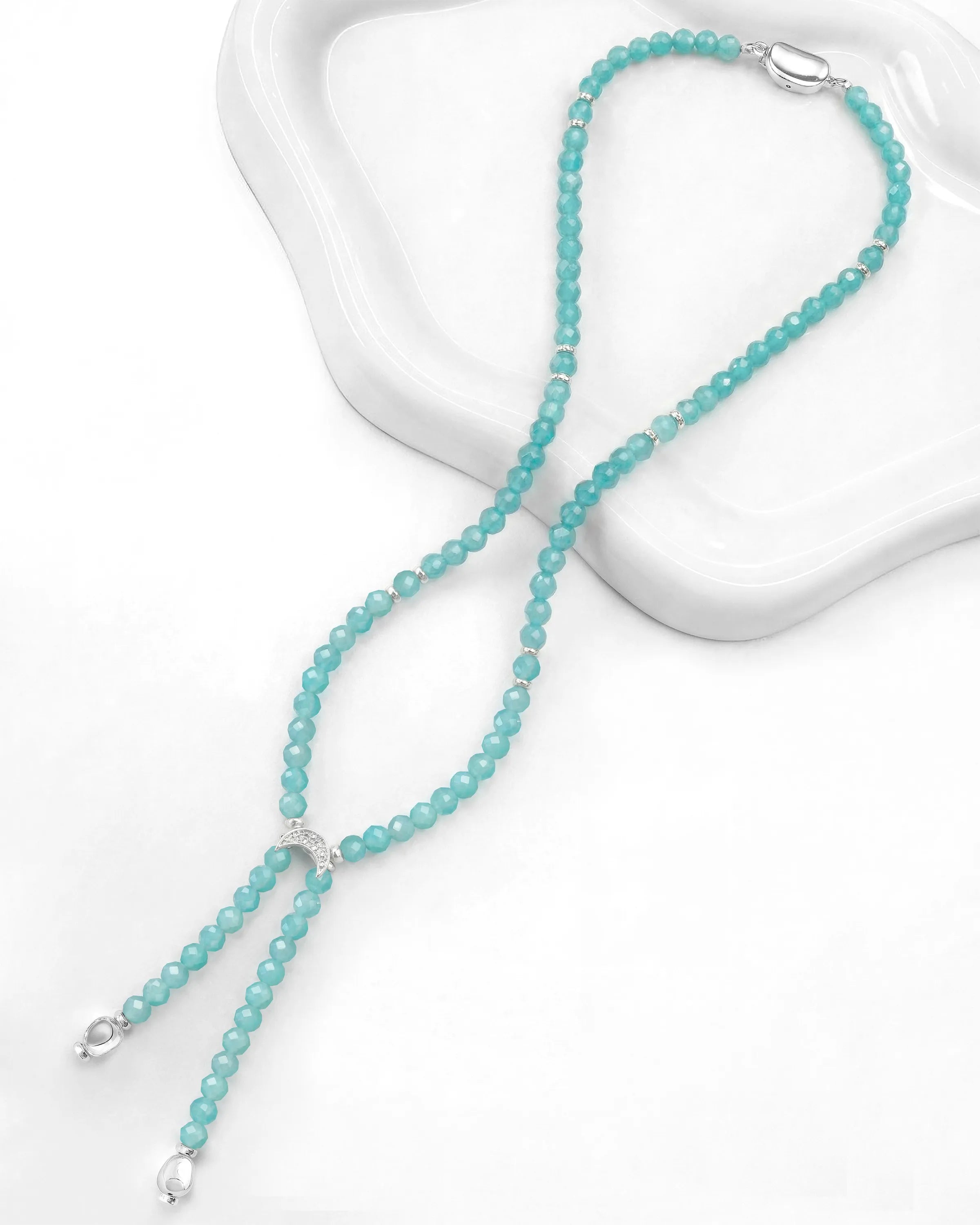 Faceted Amazonite Double Drop Silver Necklace