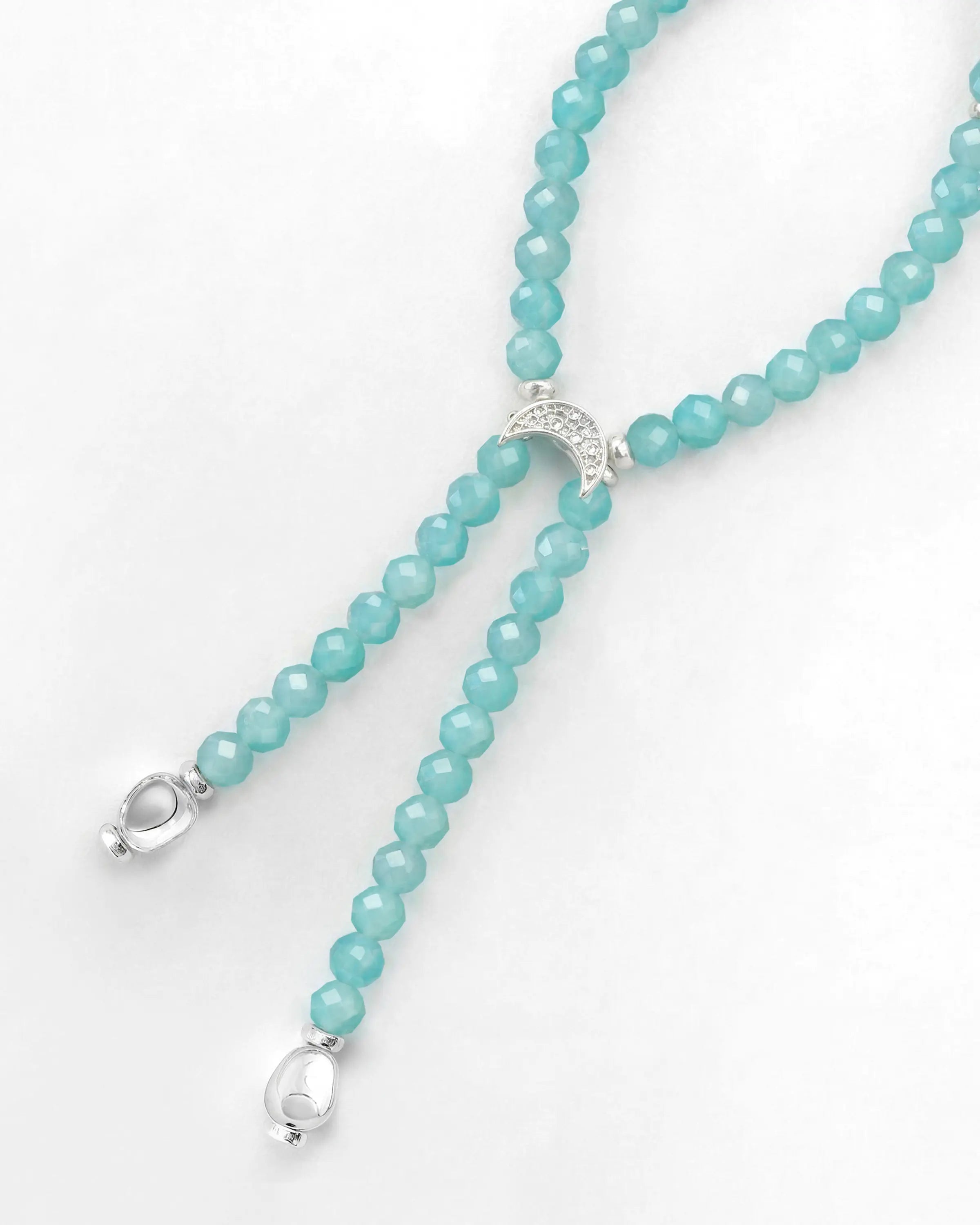 Amazonite and Silver detail of Faceted Amazonite Double Drop Silver Necklace