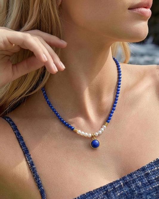 Lapis Lazuli Pearl Gold Necklace – Clarity & Wisdom