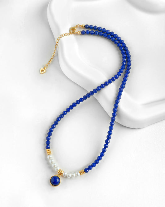 Lapis Lazuli Pearl Gold Necklace – Clarity & Wisdom
