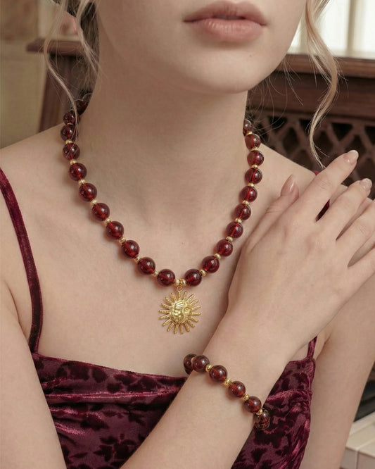 Garnet Sun Gold Necklace & Bracelet Set – Vitality & Courage