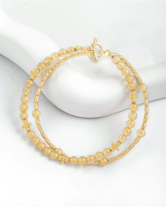 Golden Rutilated Quartz Gold Floral Pre-layered Bracelet – Joy & Optimism