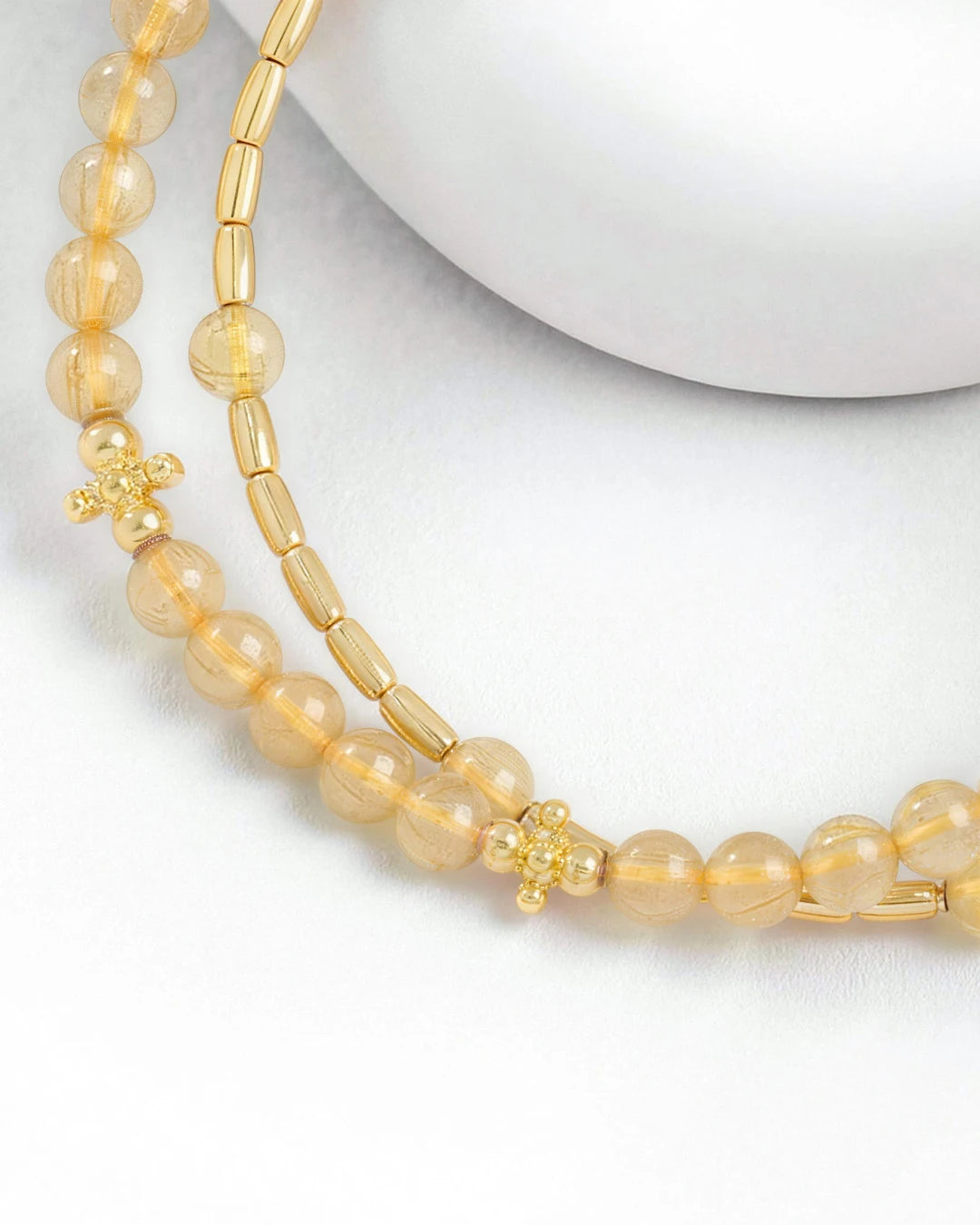 Details of Golden Rutilated Quartz Gold Floral pre-layered bracelet  
