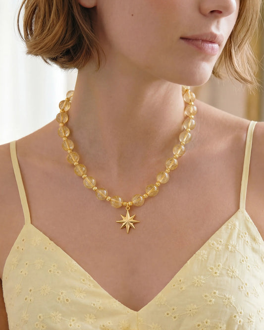 Golden rutilated Quartz Star Gold Necklace – Joy & Optimism