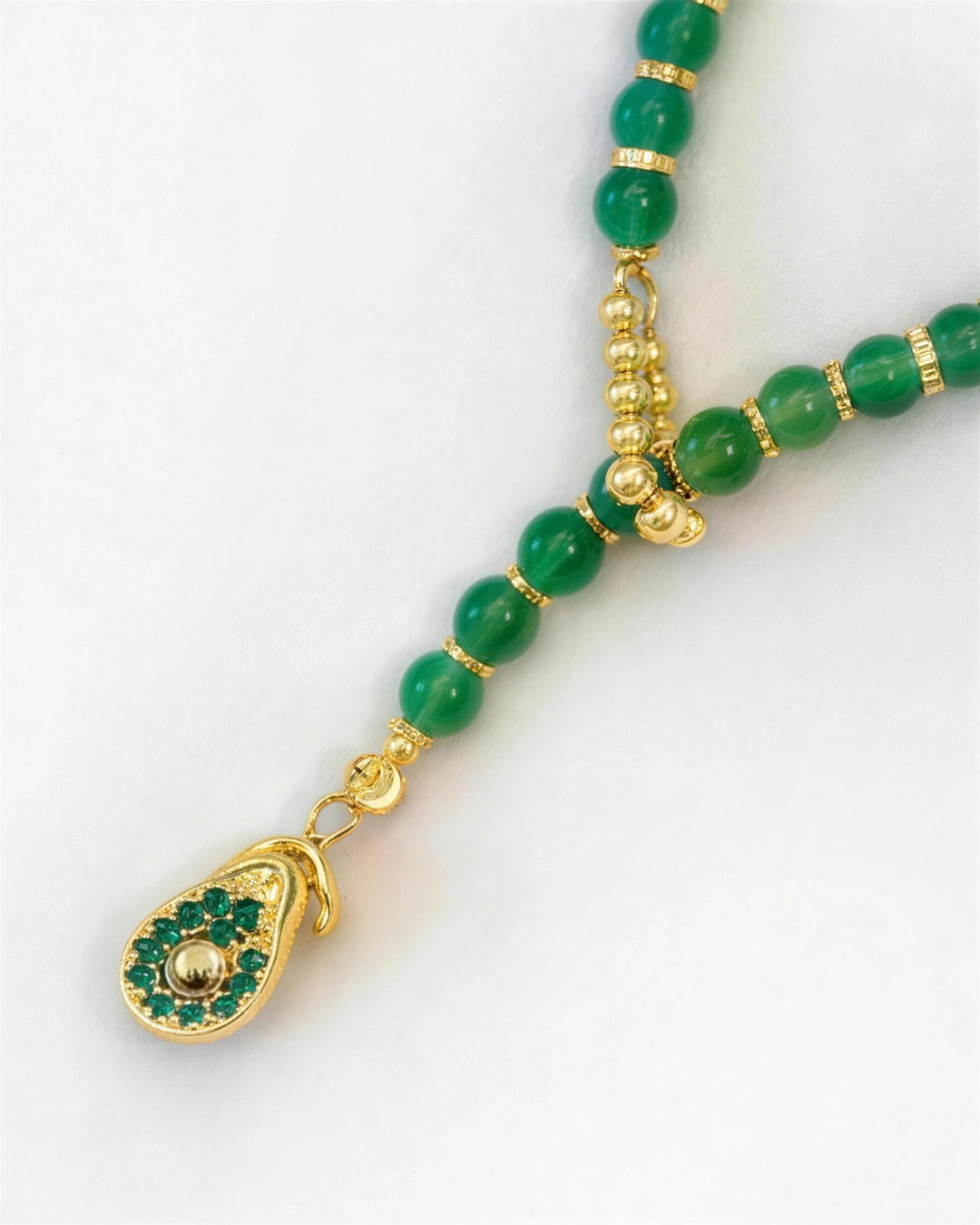 Green Agate Avacado Gold Necklace 