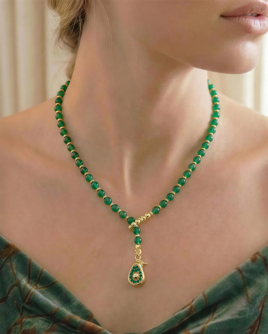 Green Agate Avocado Gold Necklace – Balance & Harmony