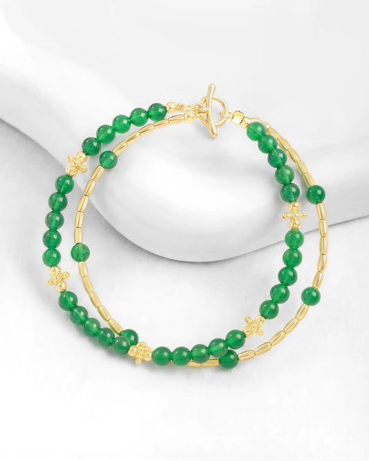 Green Agate Gold Floral pre-layered bracelet