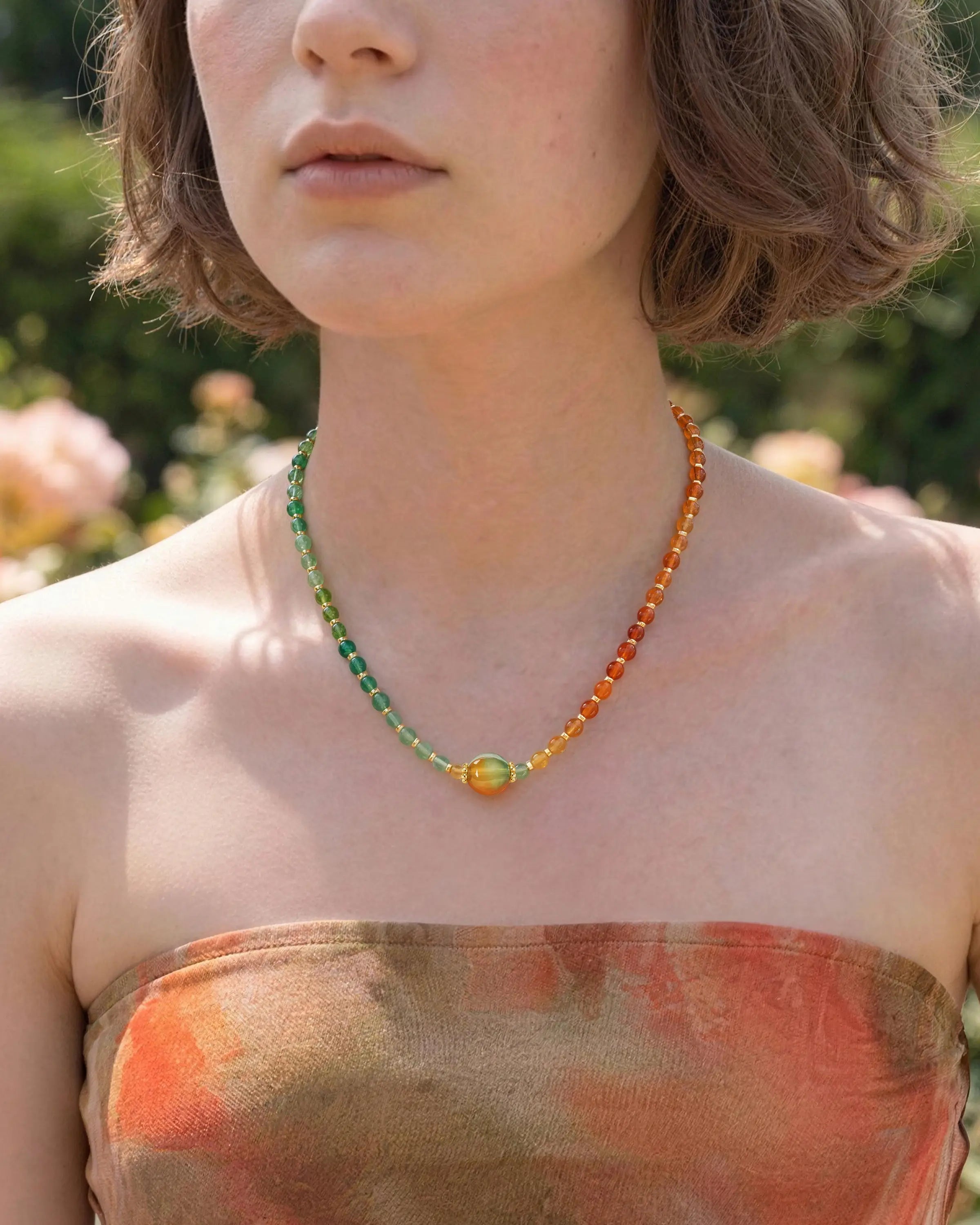 Green_Red_Agate_Irregular_Beaded_Necklace 
