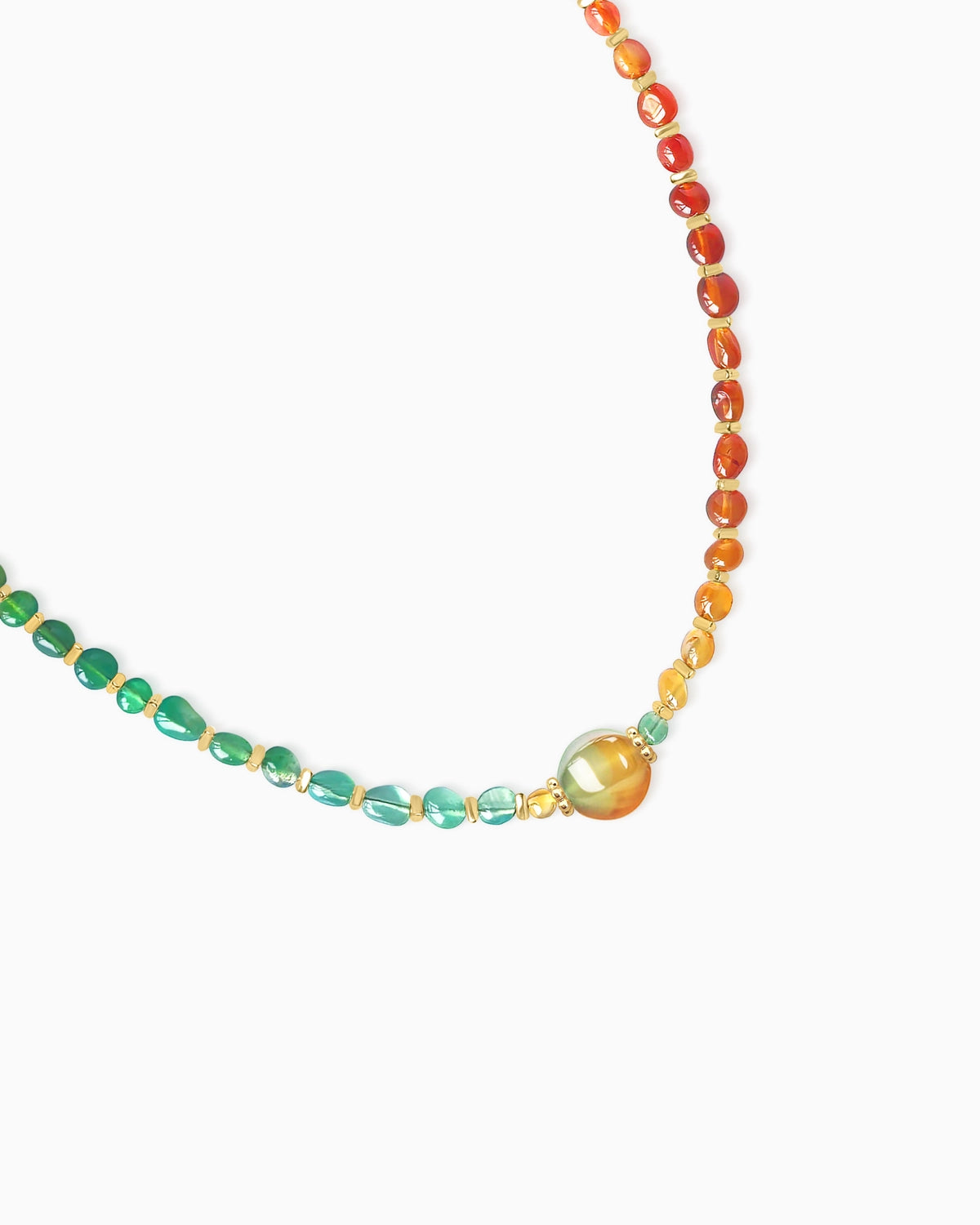 details of Green Red Agate Irregular Beaded Necklace