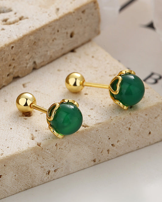 Green Agate Birthstone Charm Stud Earrings