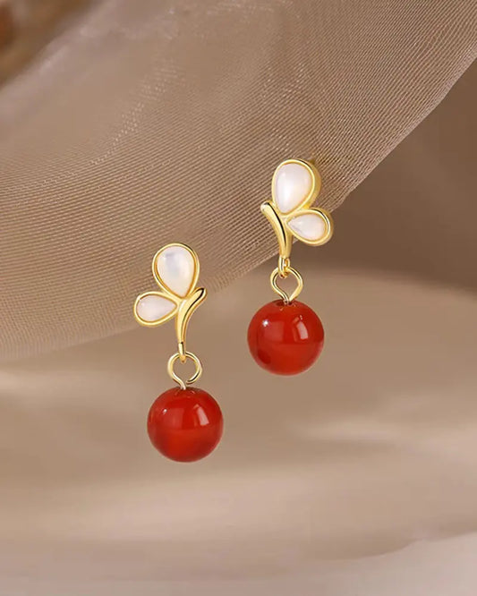 Red Agate Butterfly Drop Earrings