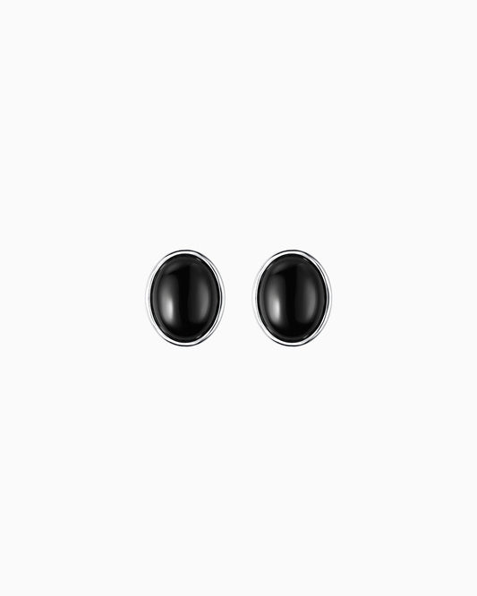 Black agate oval stud earrings 