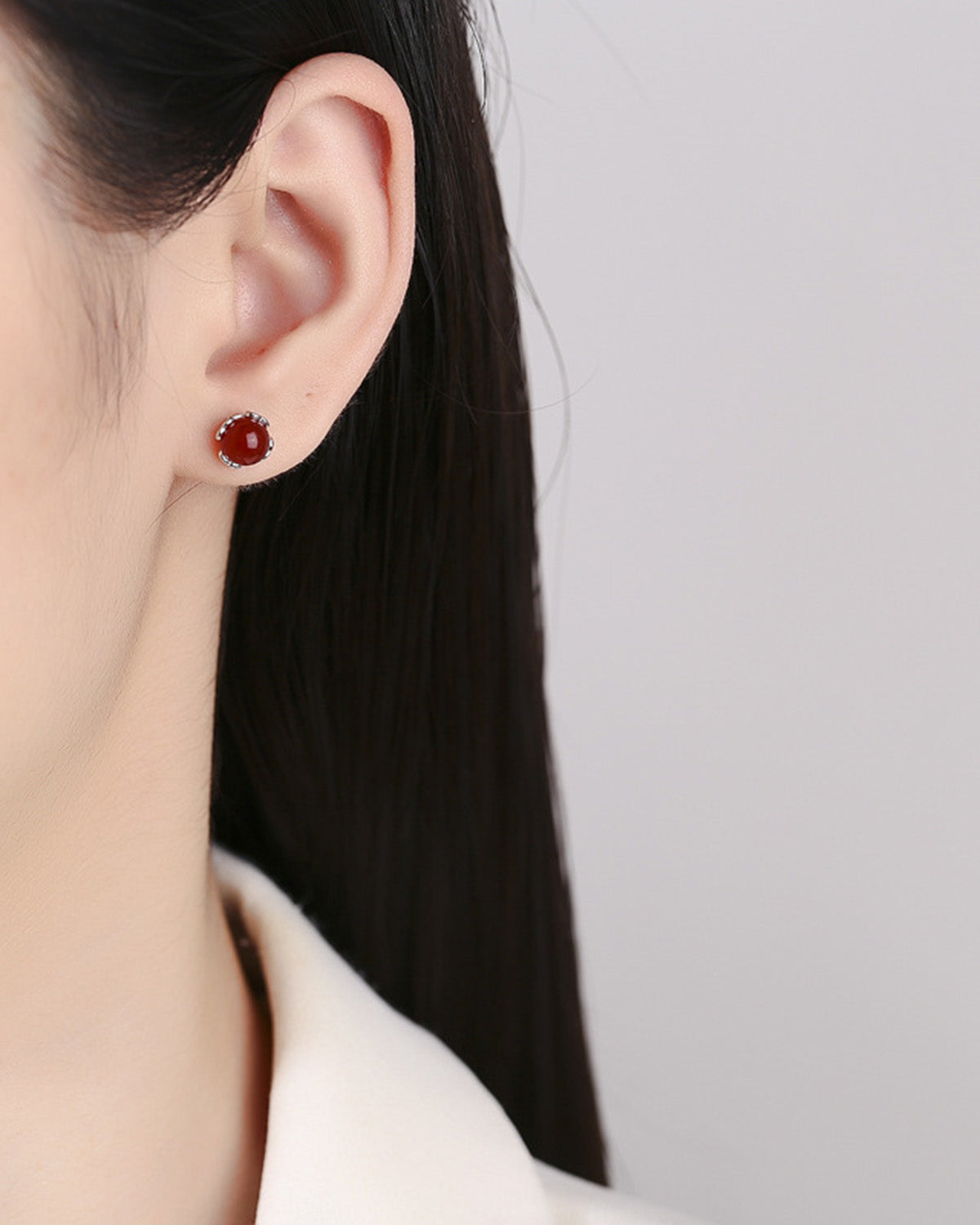 red agate Green Birthstone Charm Stud Earrings
