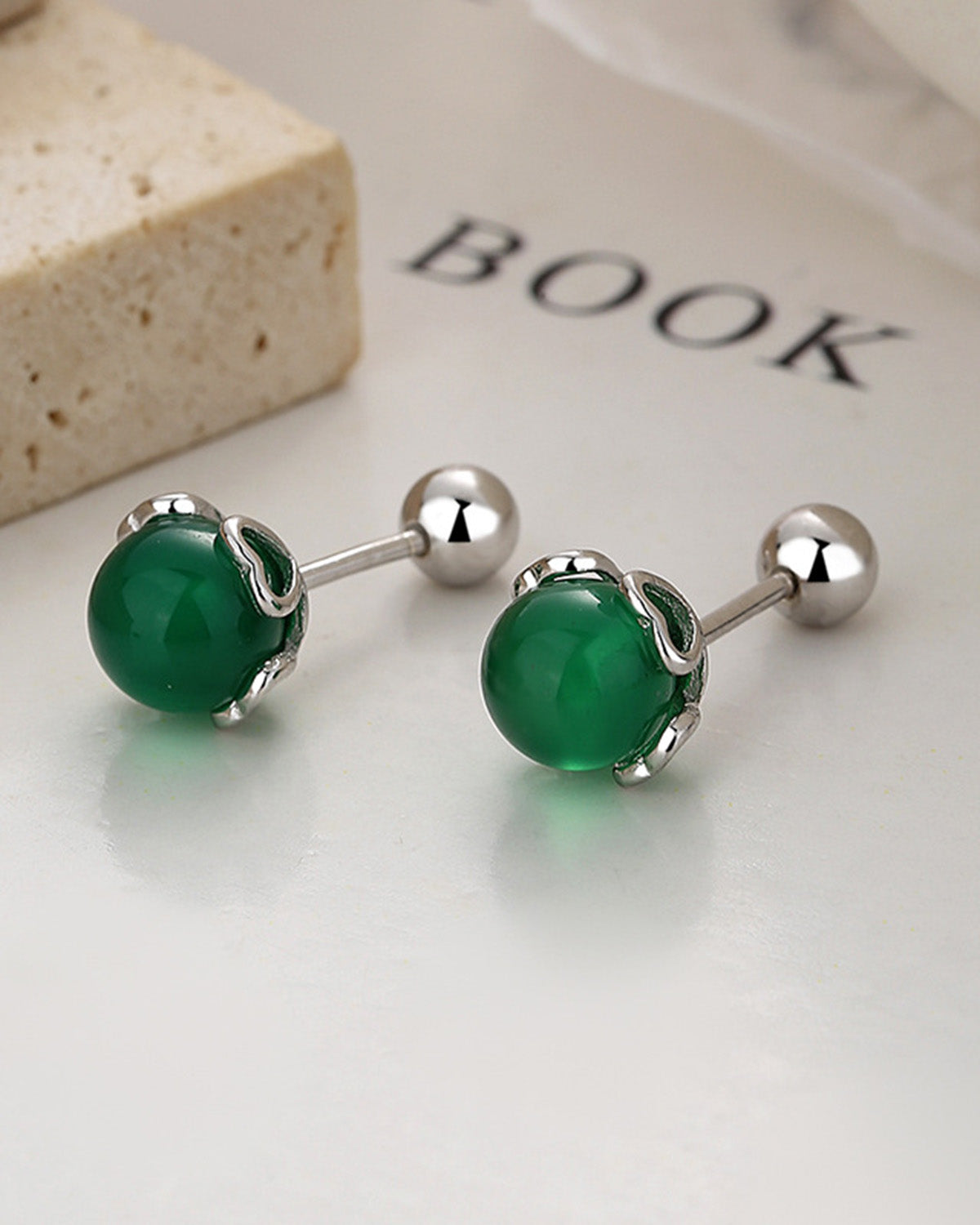 Green Agate Birthstone Charm Stud Earrings