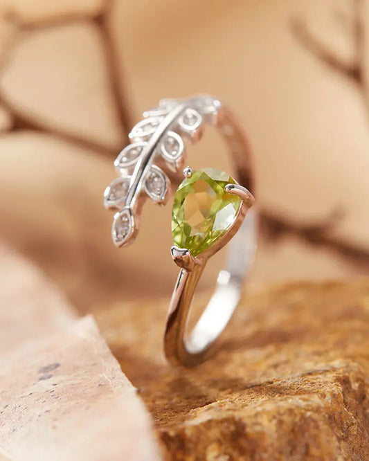 Peridot Leaf Adjustable Ring