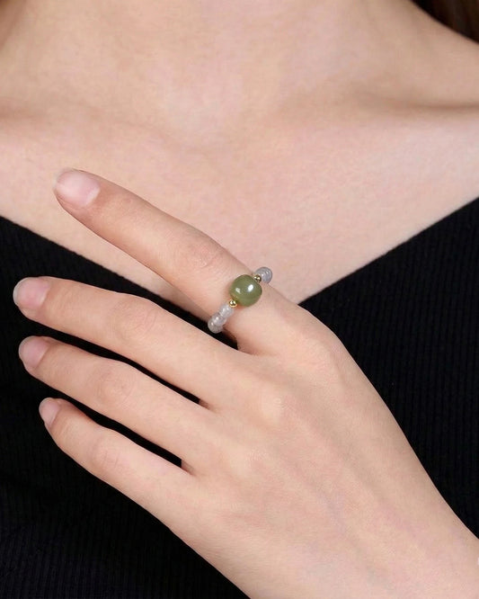 アクアマリン・クリアクォーツリング – 静寂と透明感