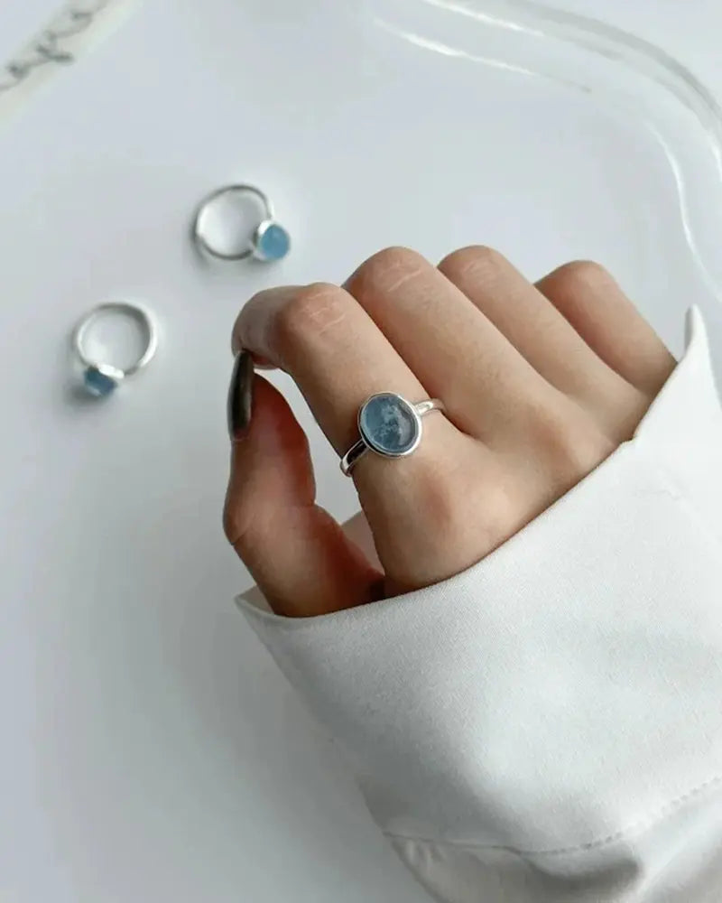 Aquamarine Oval Adjustable Ring