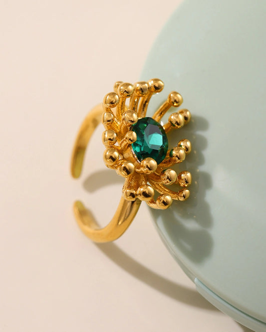 Birthstone Floral Stamen Adjustable Ring