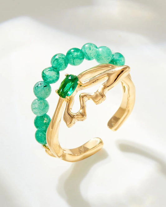 マラカイト14Kゴールドメッキリング – 守護と変容