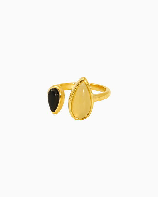 Black Agate & Smoky Quartz Adjustable Ring | Octorber Birthstone Jewelry