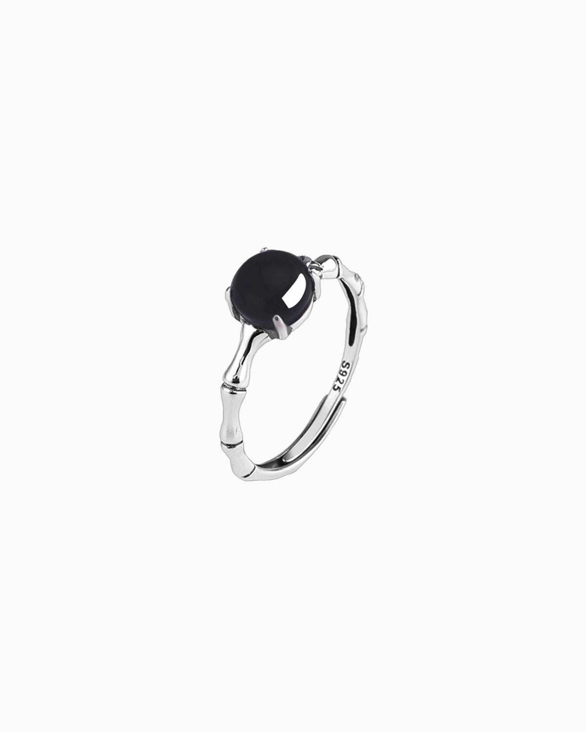 Black Agate Bamboo Adjustable Ring