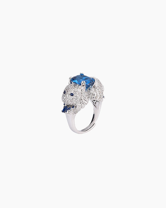 Sapphire Blue Meow Adjustable Ring