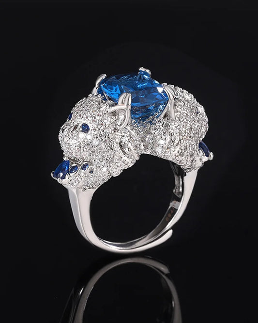 Sapphire Blue Meow Adjustable Ring