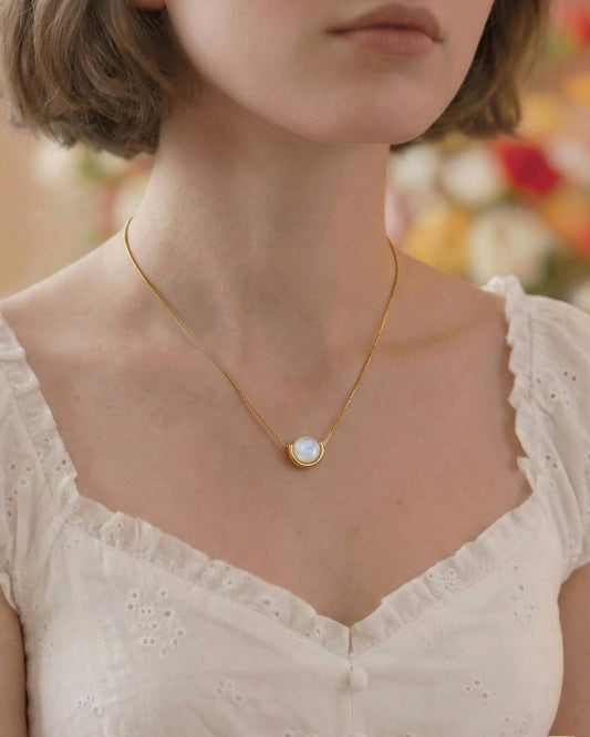 Moonstone U-Shape Gold Necklace – Purity & New Beginnings