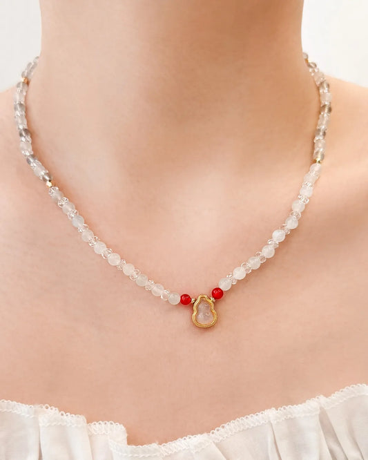 Moonstone Clear Quartz Gold Necklace – Intuition & Balance