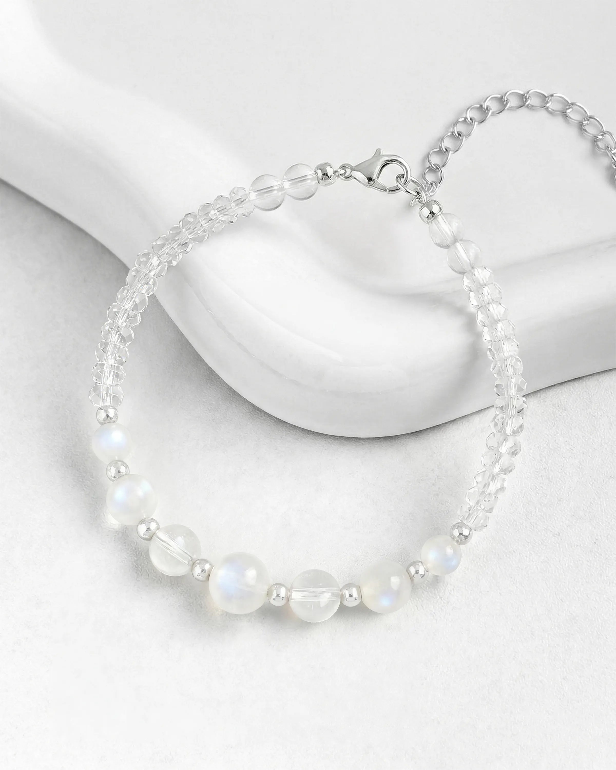 Moonstone Clear Quartz Silver Bracelet
