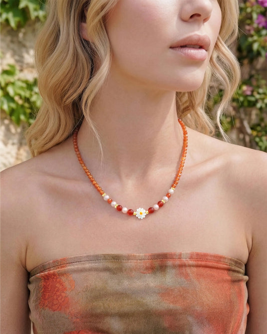 Orange Agate Daisy Gold Necklace – Joy  & Vitality