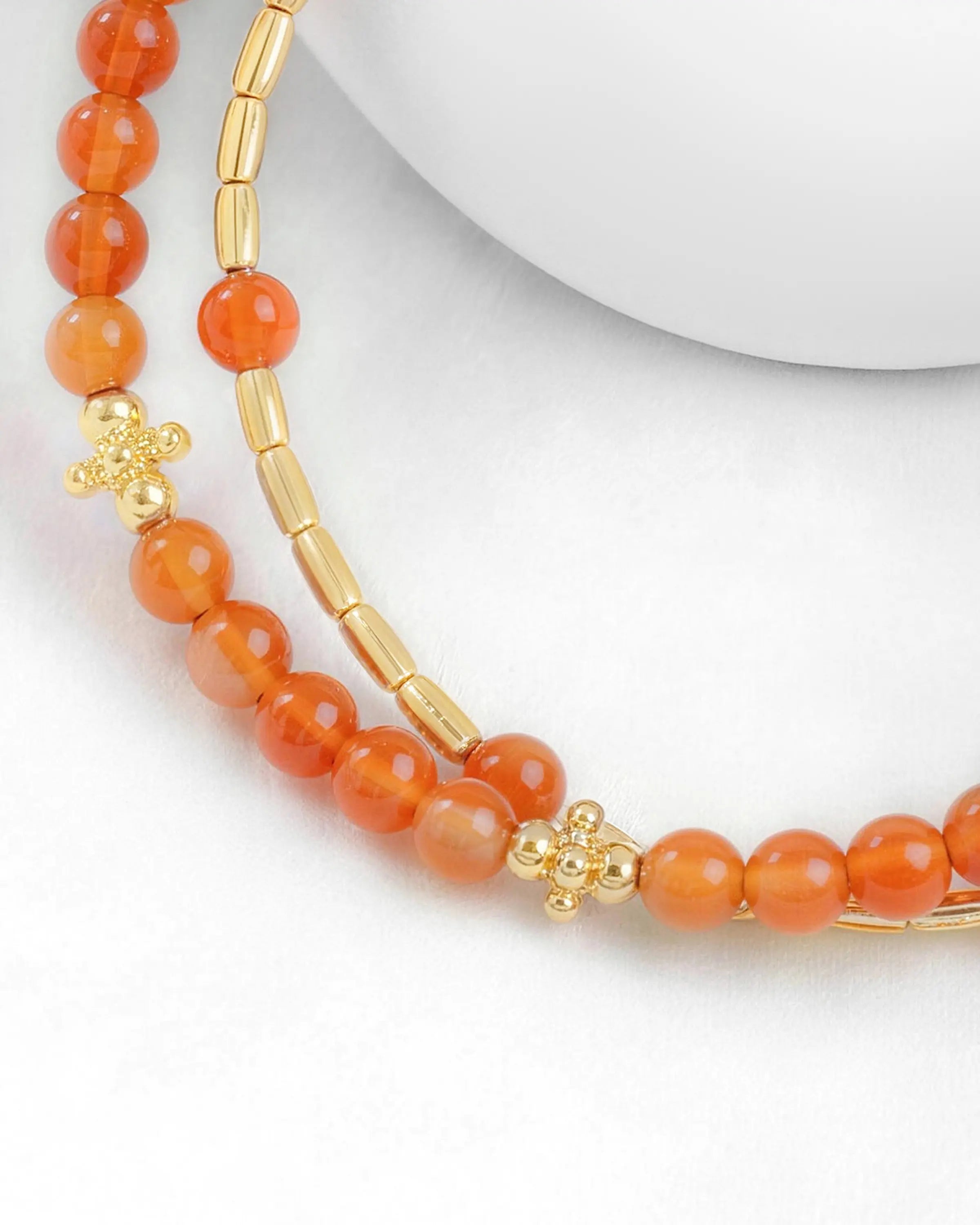 Detail of Orange Agate Gold Floral pre-layered bracelet