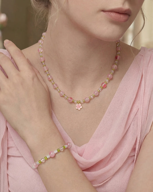 Peridot Rhodonite Gold Necklace & Bracelet Set – Renewal & Love
