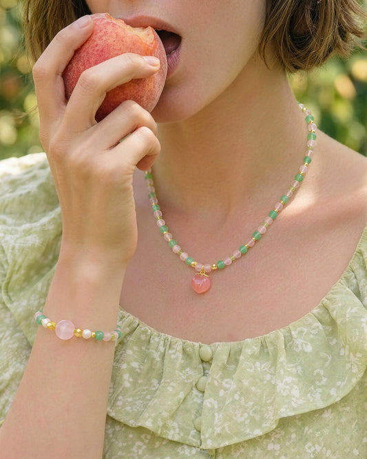 Peridot Rose Quartz Aventurine Gold Necklace & Bracelet Set – Renewal & Love