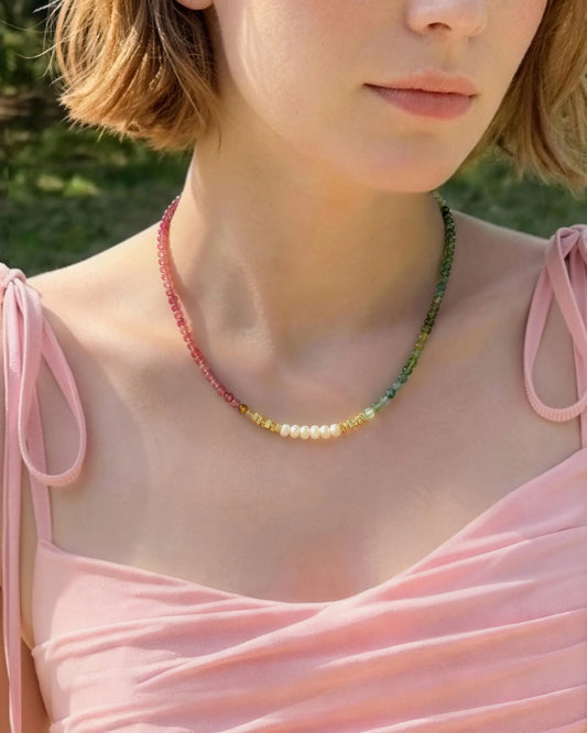 ピンクトルマリンゴールドメッキスターリングシルバーネックレス - 愛と癒し