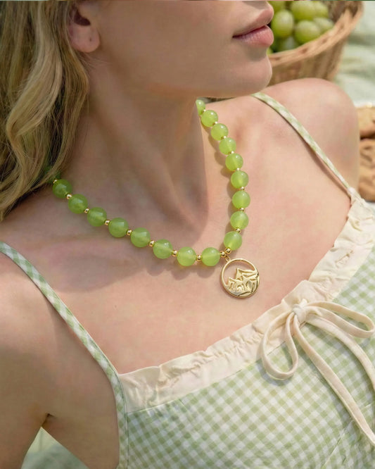 Prehnite Mountain Gold Necklace – Freshness & Tranquility