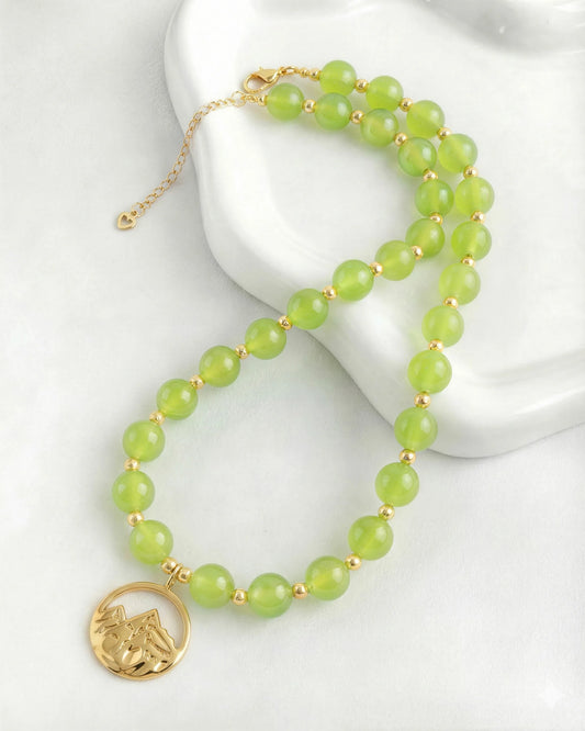 Prehnite Mountain Gold Necklace – Freshness & Tranquility