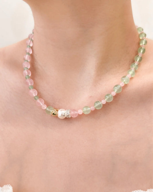 Prehnite Rose Quartz Aventurine Silver Necklace – Love & Harmony