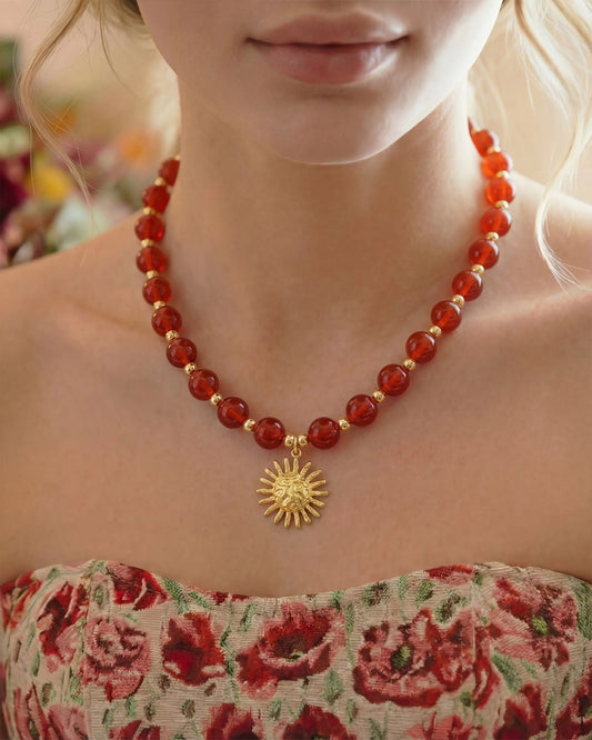 Red Agate Sun Gold Necklace – Passion & Courage