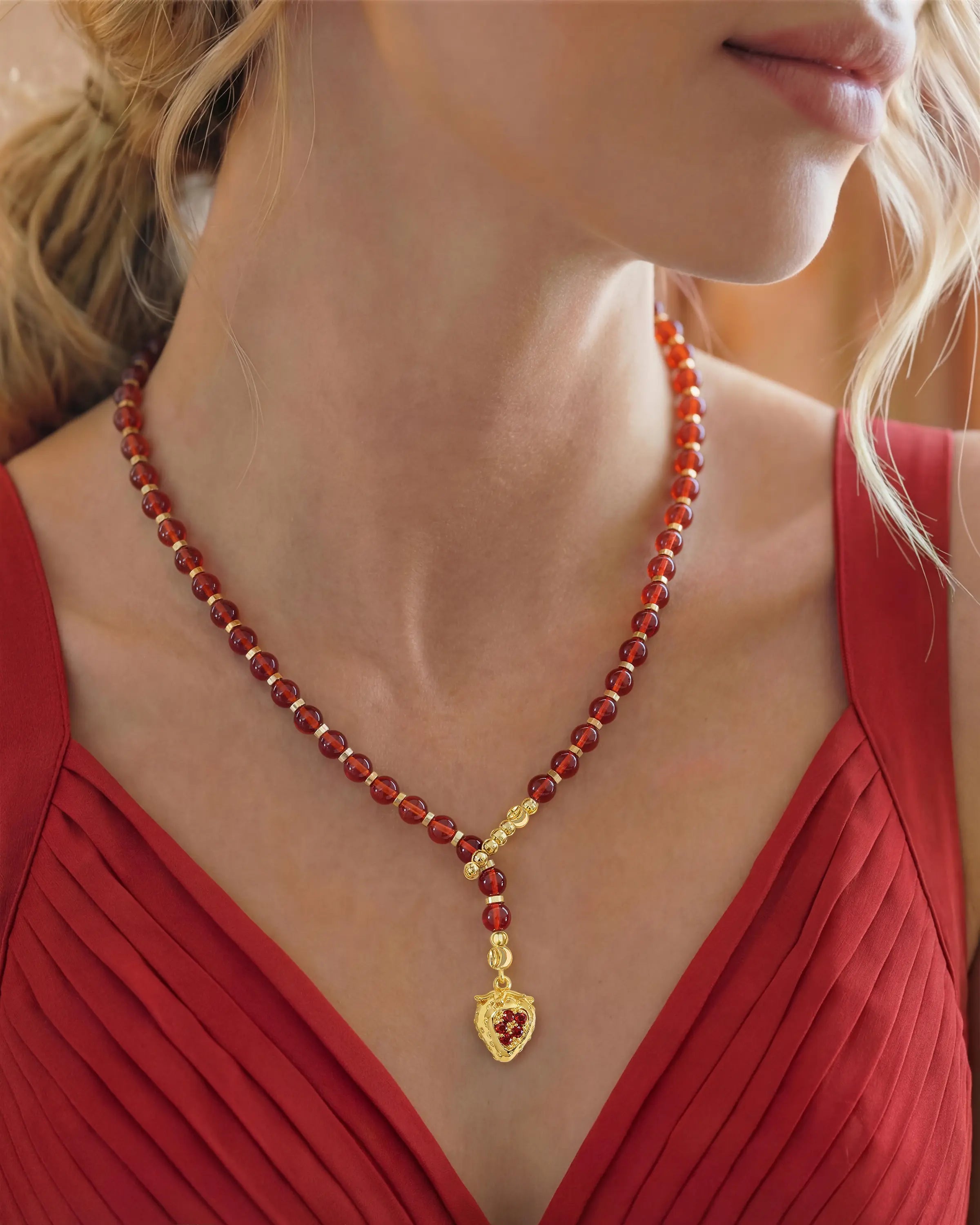 Red Agate Wild Strawberry Gold Necklace Vitality Passion