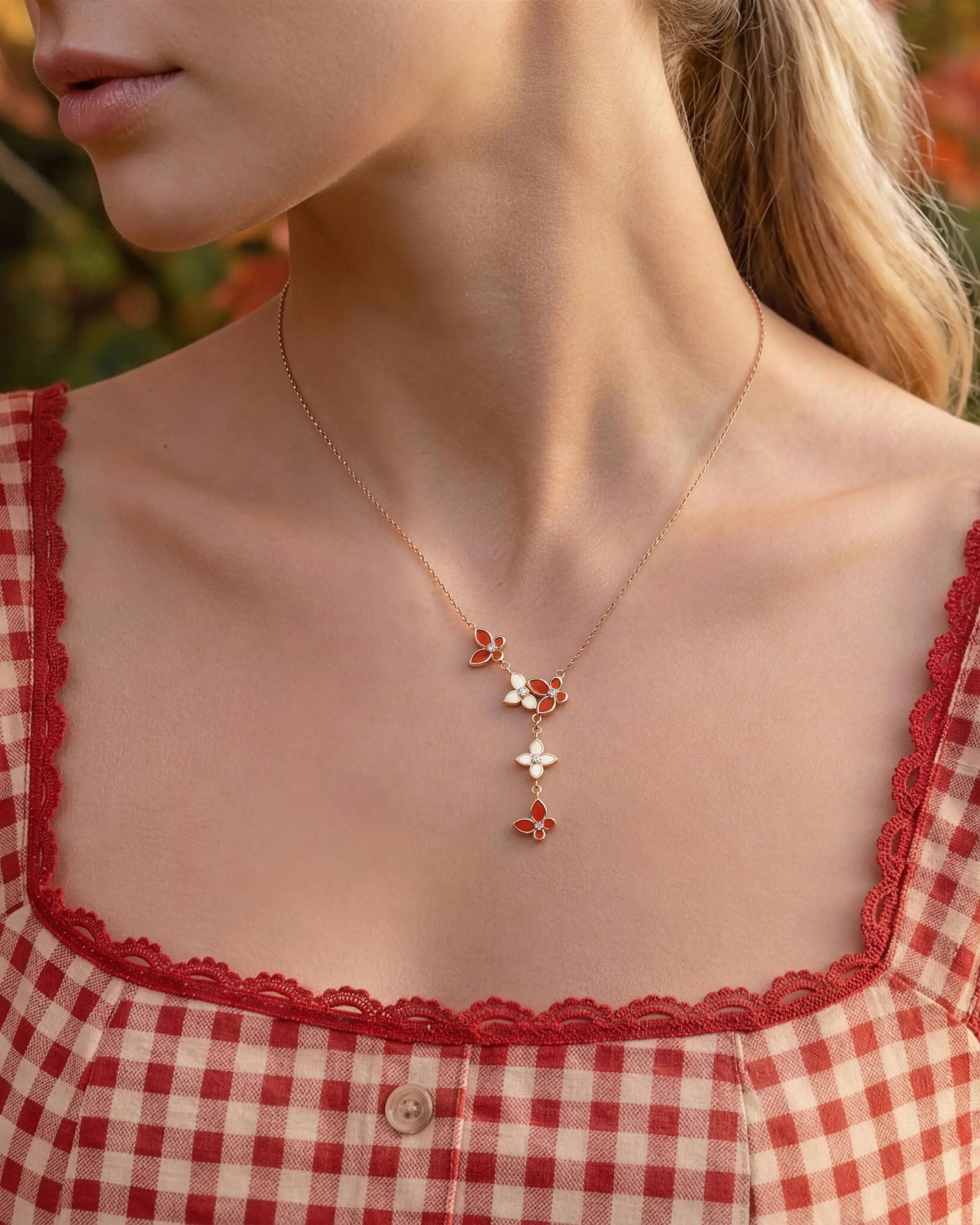 Red Agate 18K Gold Plated Butterfly Necklace