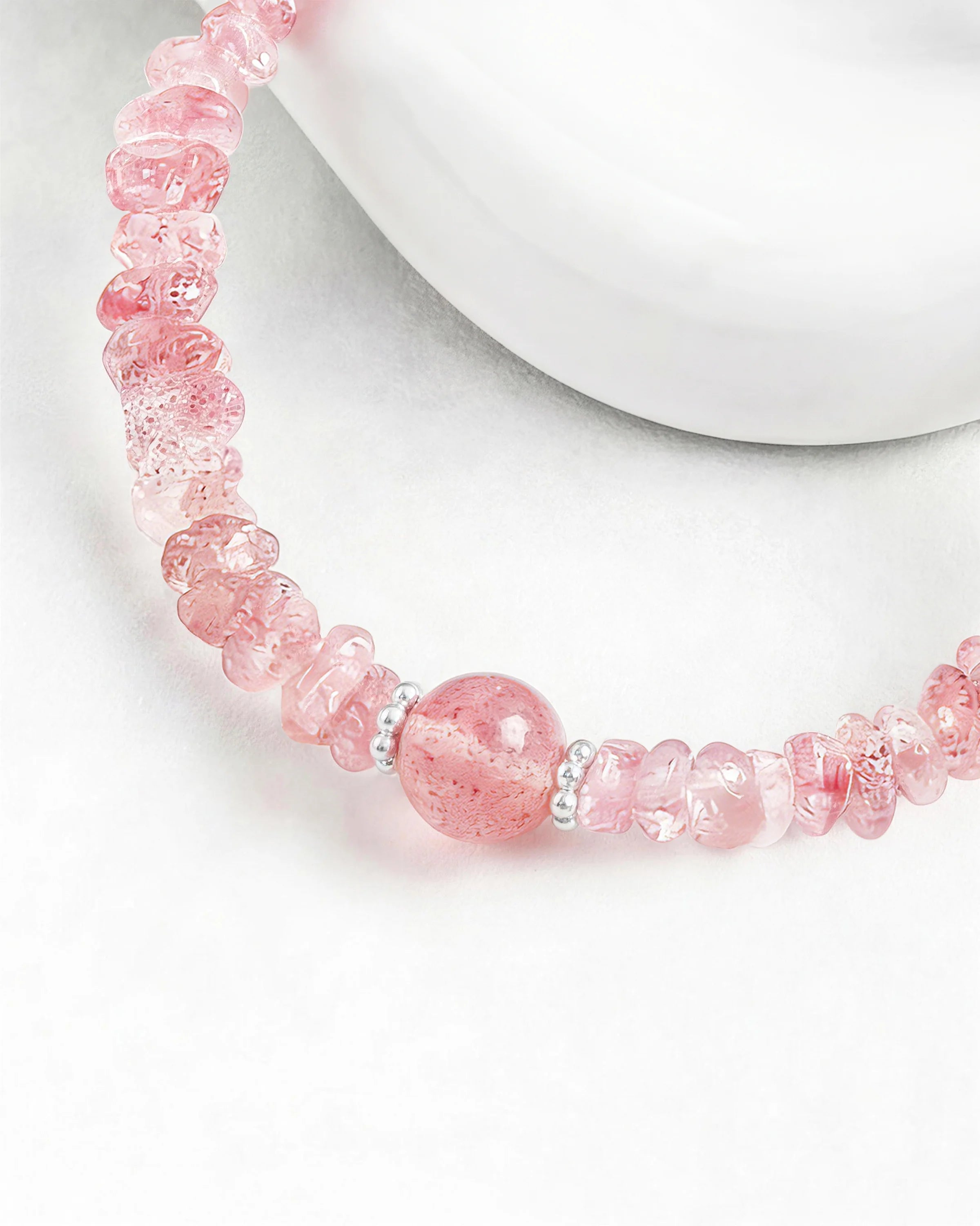 Strawberry Quartz bead detail of Gold Freeform Chips Focal Bracelet