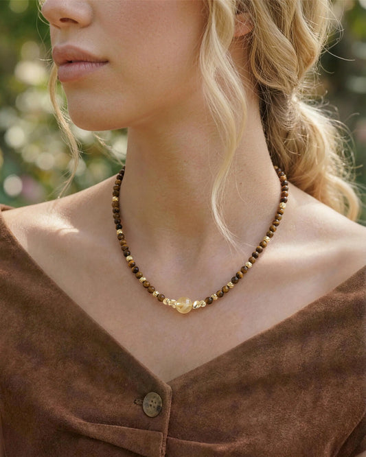 Tiger’s Eye Citrine Gold Necklace