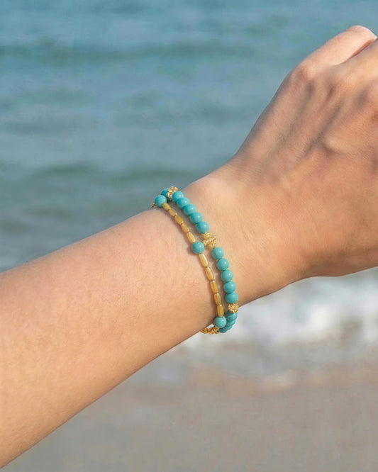 Turquoise Gold Floral Pre-layered Bracelet – Calm & Protection