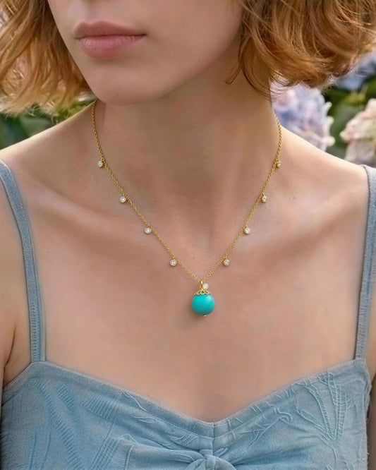 Turquoise Orbit Gold Necklace – Calm & Clarity