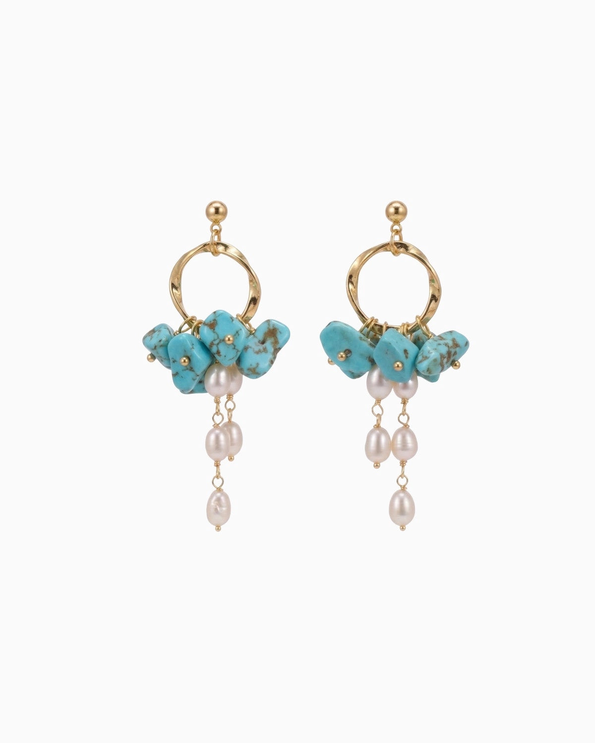 Turquoise Gemstone Chip Gold Earrings