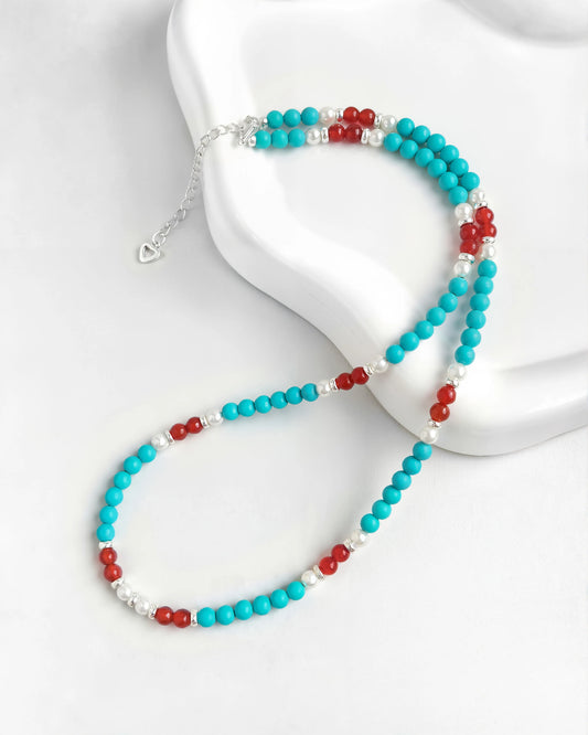 Turquoise Red Agate Silver Necklace