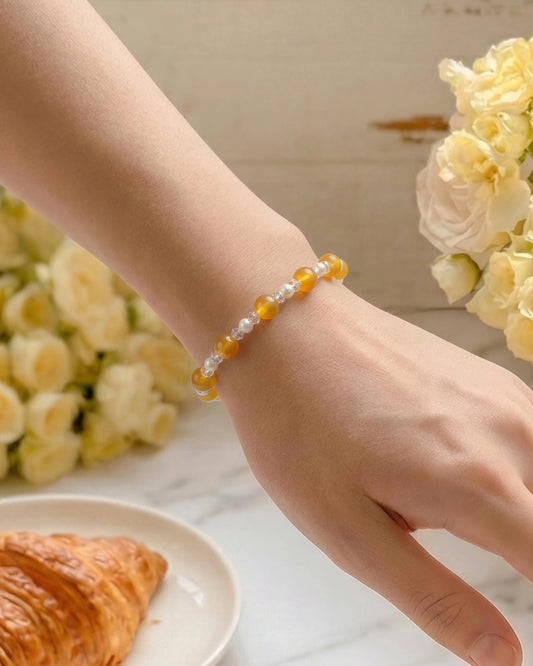 Yellow Jade & Pearl Silver Bracelet – Joy & Optimism