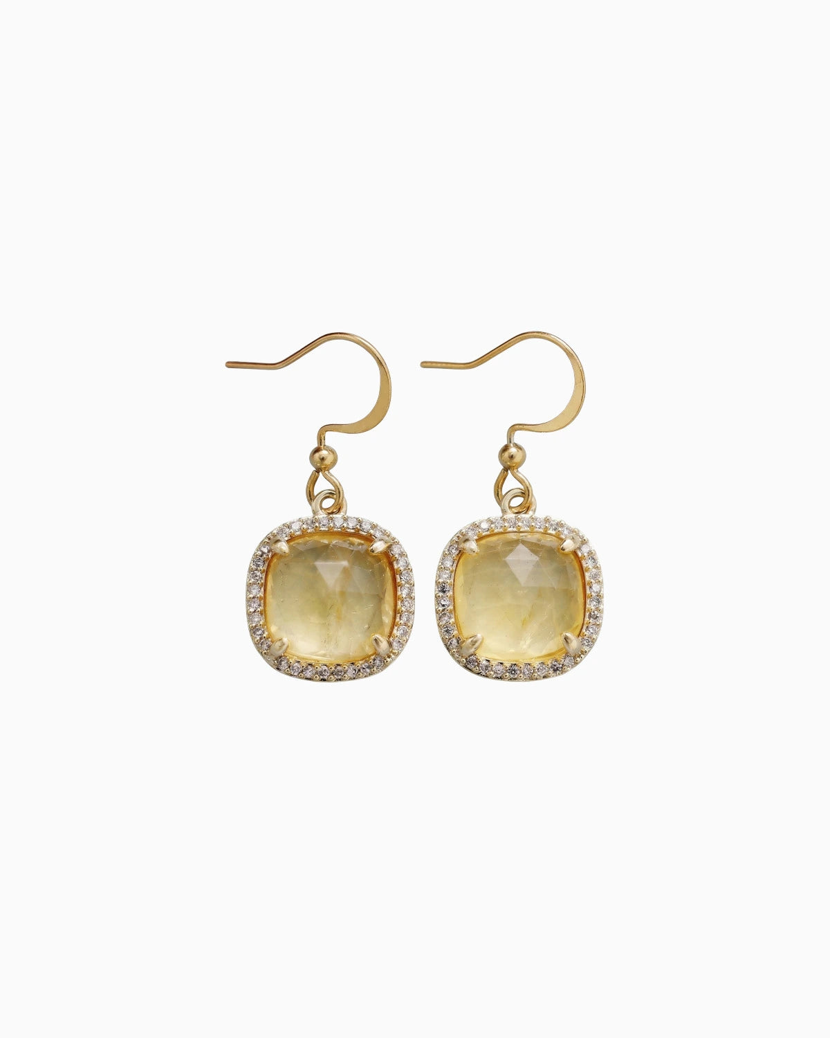 Yellow Citrine Gold Square Earrings