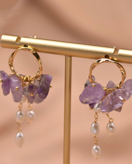 誕生石14Kゴールドメッキイヤリング - 透明感と知恵